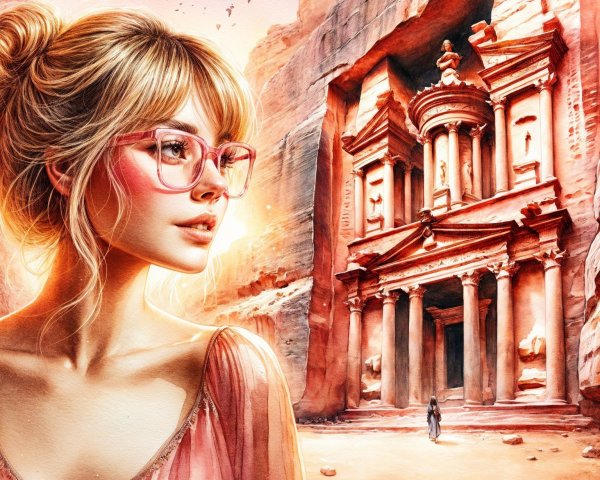 Young Woman Observing Petra at Sunset