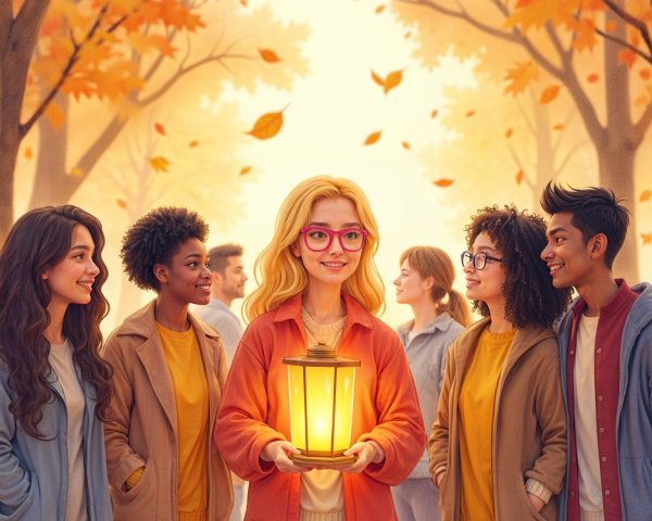 Autumn Gathering with Friends in a Colorful Setting