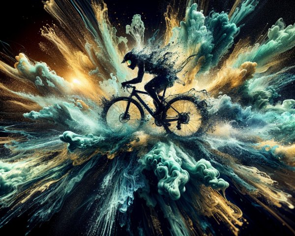 Mountain Biker in Colorful Motion and Energy Splash