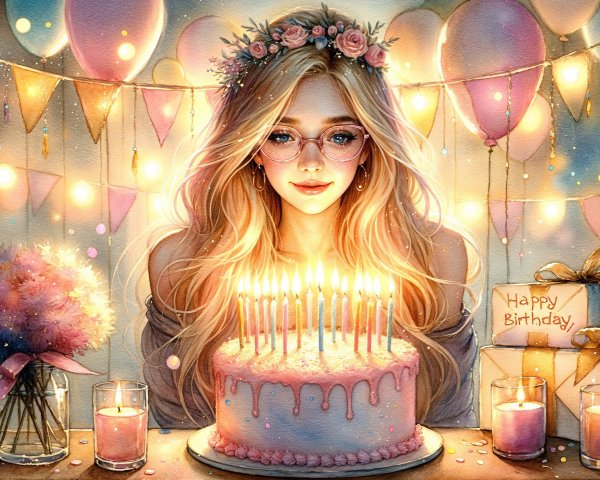 Fantasy Art Watercolor of a Birthday Celebration Scene