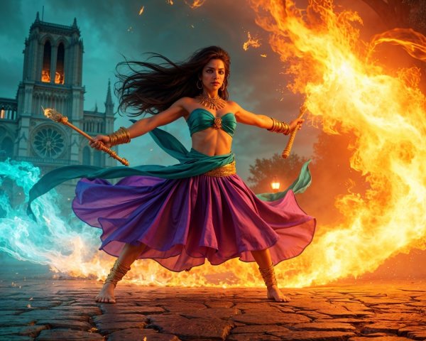 Elemental Forces in a Medieval Street Scene