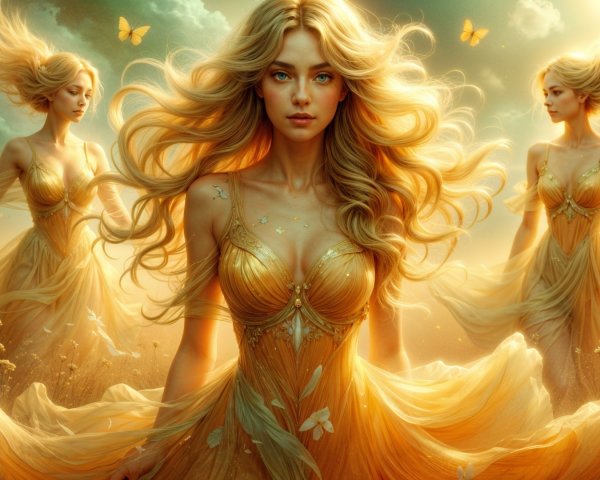 Radiant Female Figure in Sunlit Flower Field