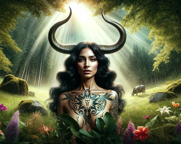 Forest Spirit with Tattoos and Majestic Horns