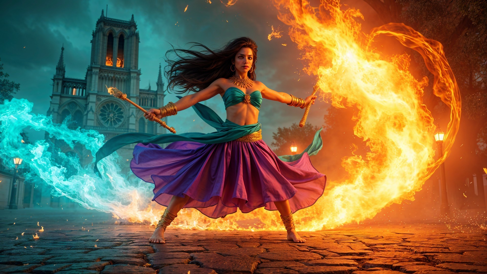 Elemental Forces in a Medieval Street Scene