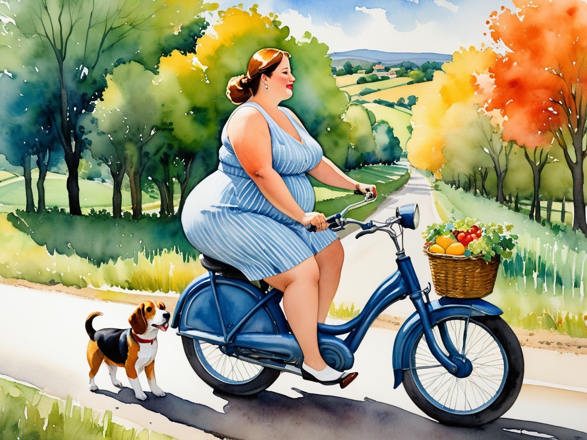 Woman on Blue Bicycle in Scenic Countryside Path