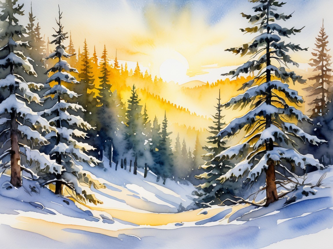 Serene Winter Landscape with Snow and Evergreens