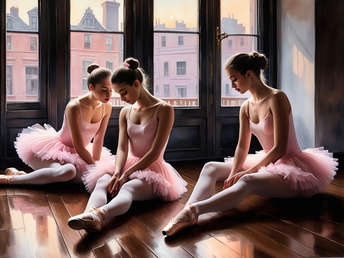 Ballerinas in Pink Tutus in a Serene Room Setting