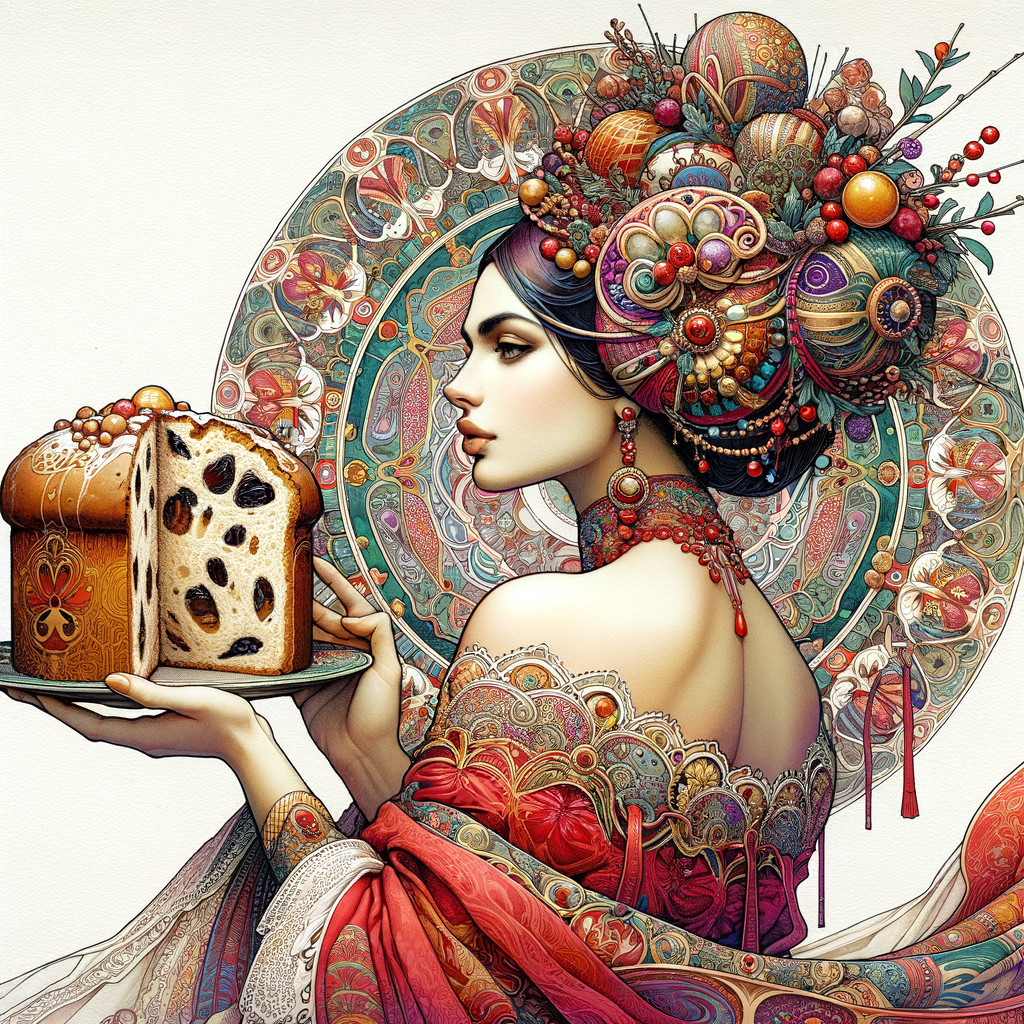 Elegant Woman with Decorative Cake and Vibrant Attire