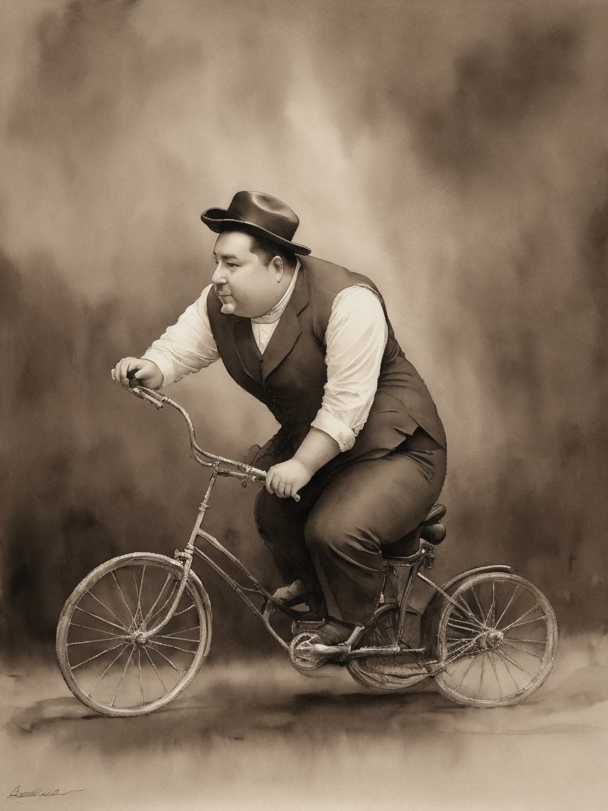 Sepia Photograph of a Gentleman on a Vintage Bicycle