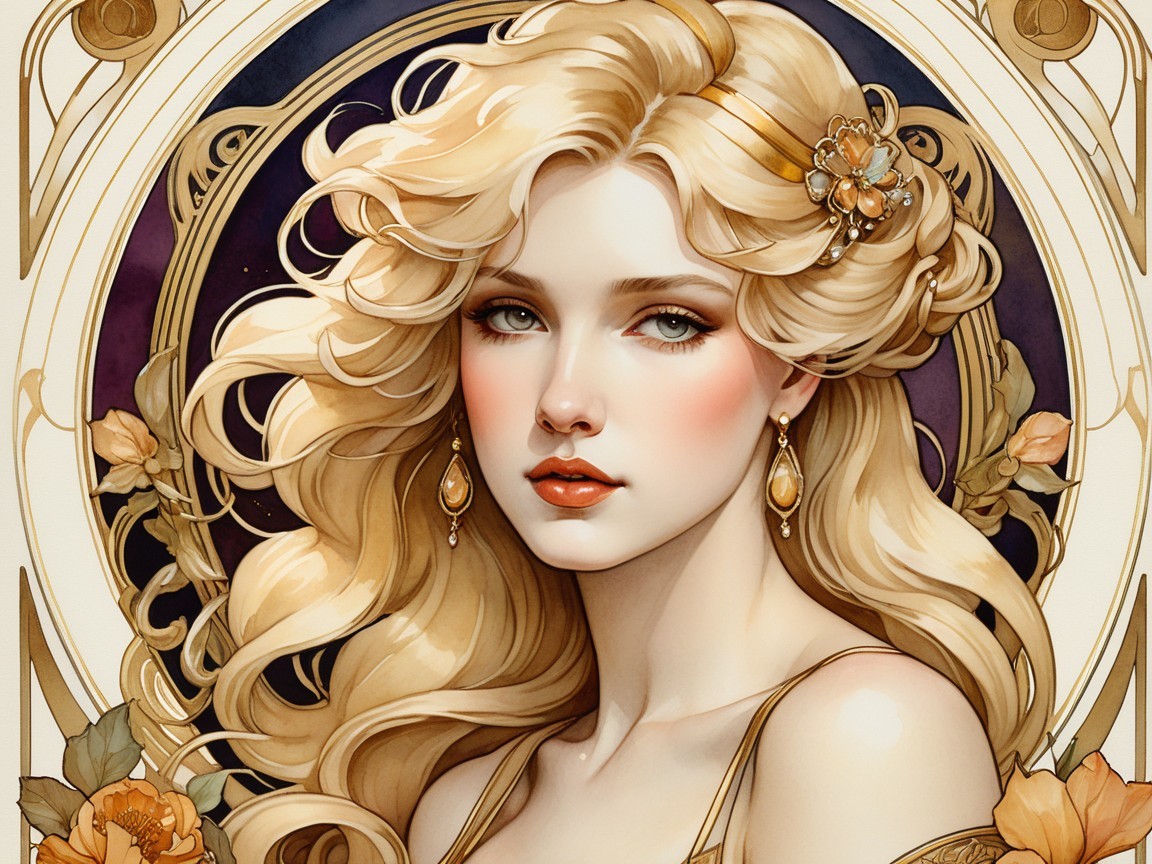 Elegant Woman with Floral Hairpiece and Soft Makeup