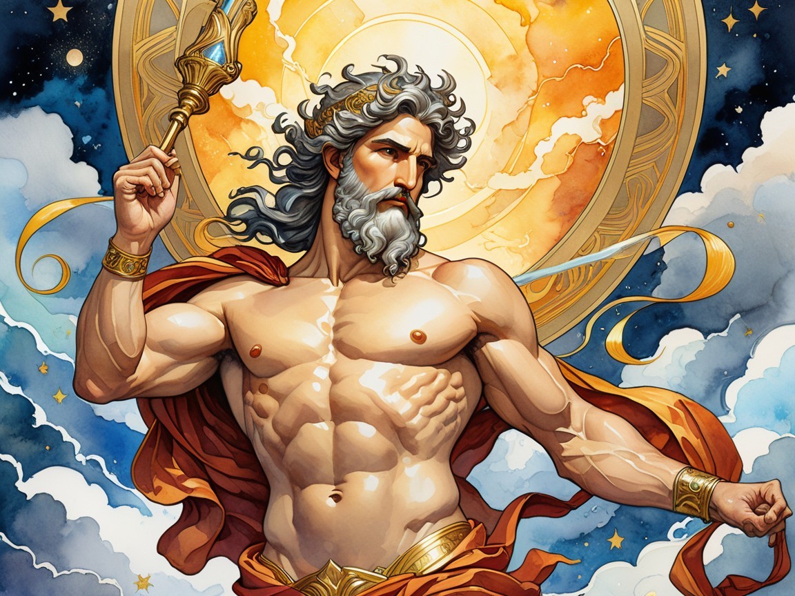 Muscular Mythological Figure in Regal Cloak and Light