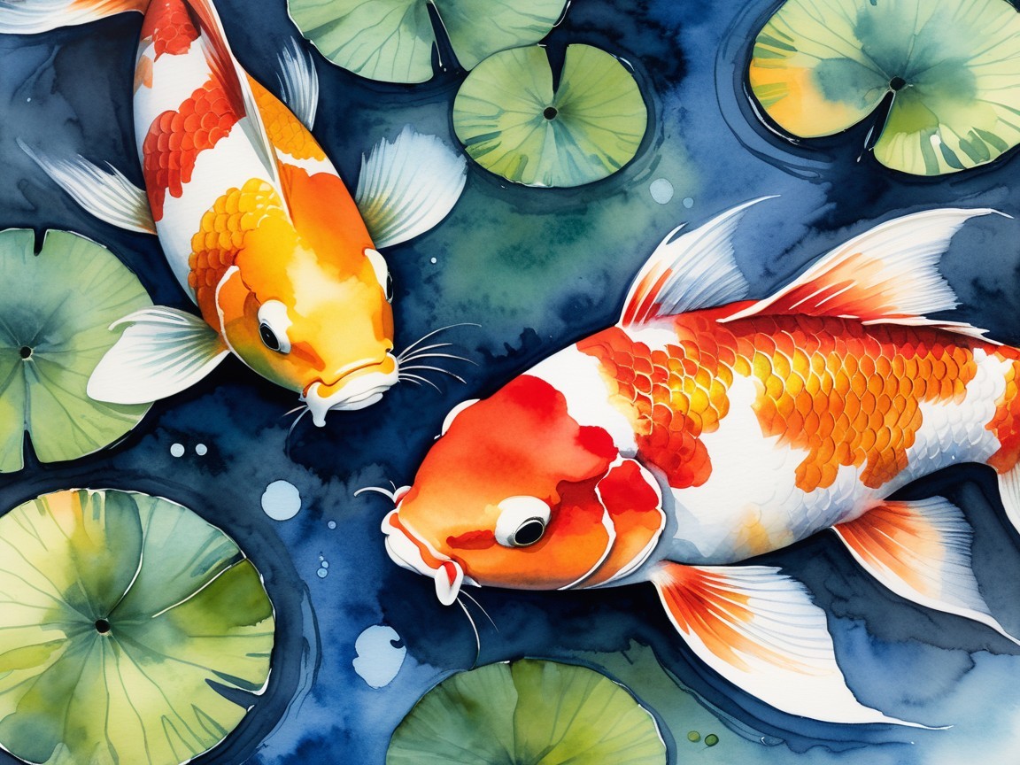 Vibrant Koi Fish in a Tranquil Pond Setting
