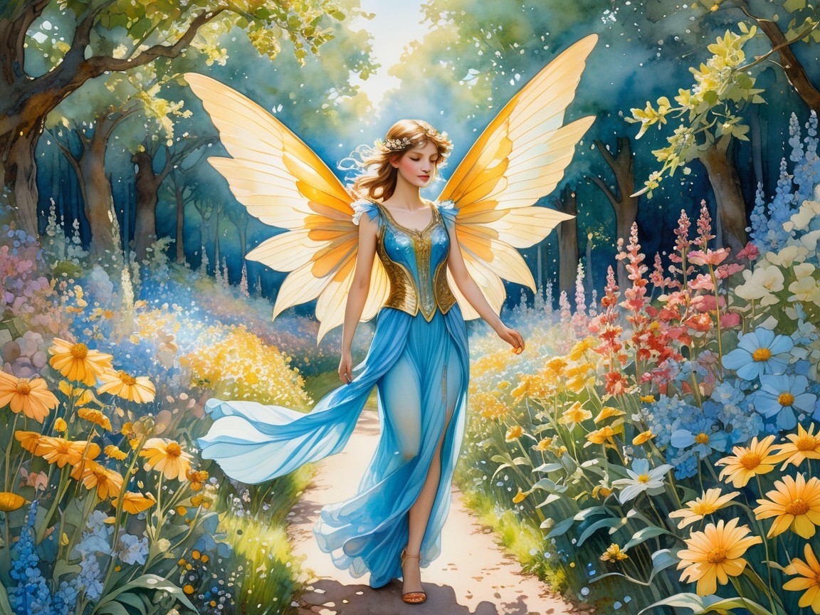 Whimsical Fairy in a Colorful Forest Glade
