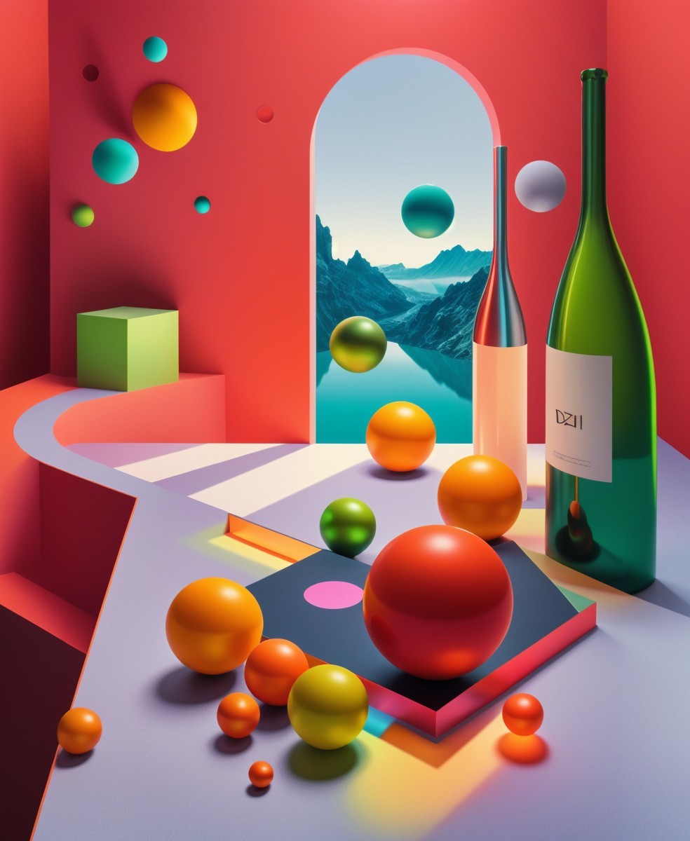 Abstract Composition with Curving Countertop and Landscape