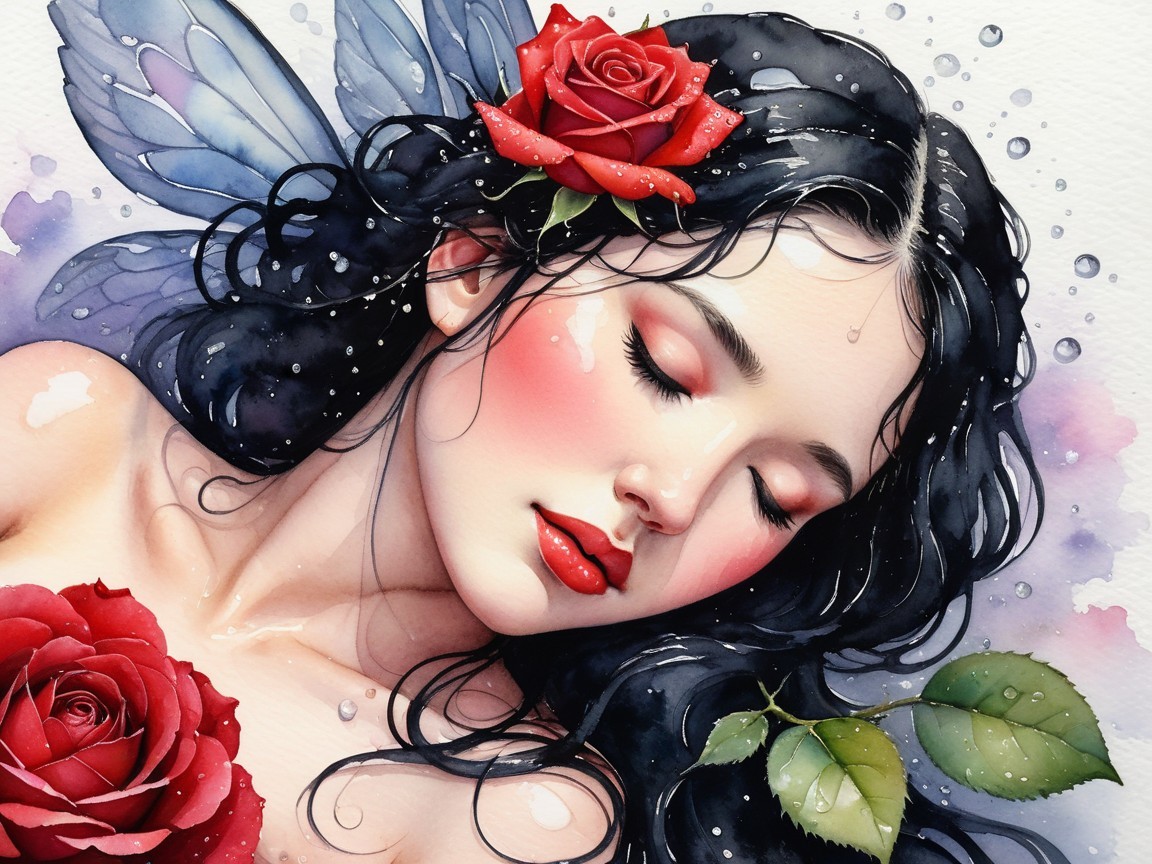 Ethereal Woman with Butterfly Wings and Roses