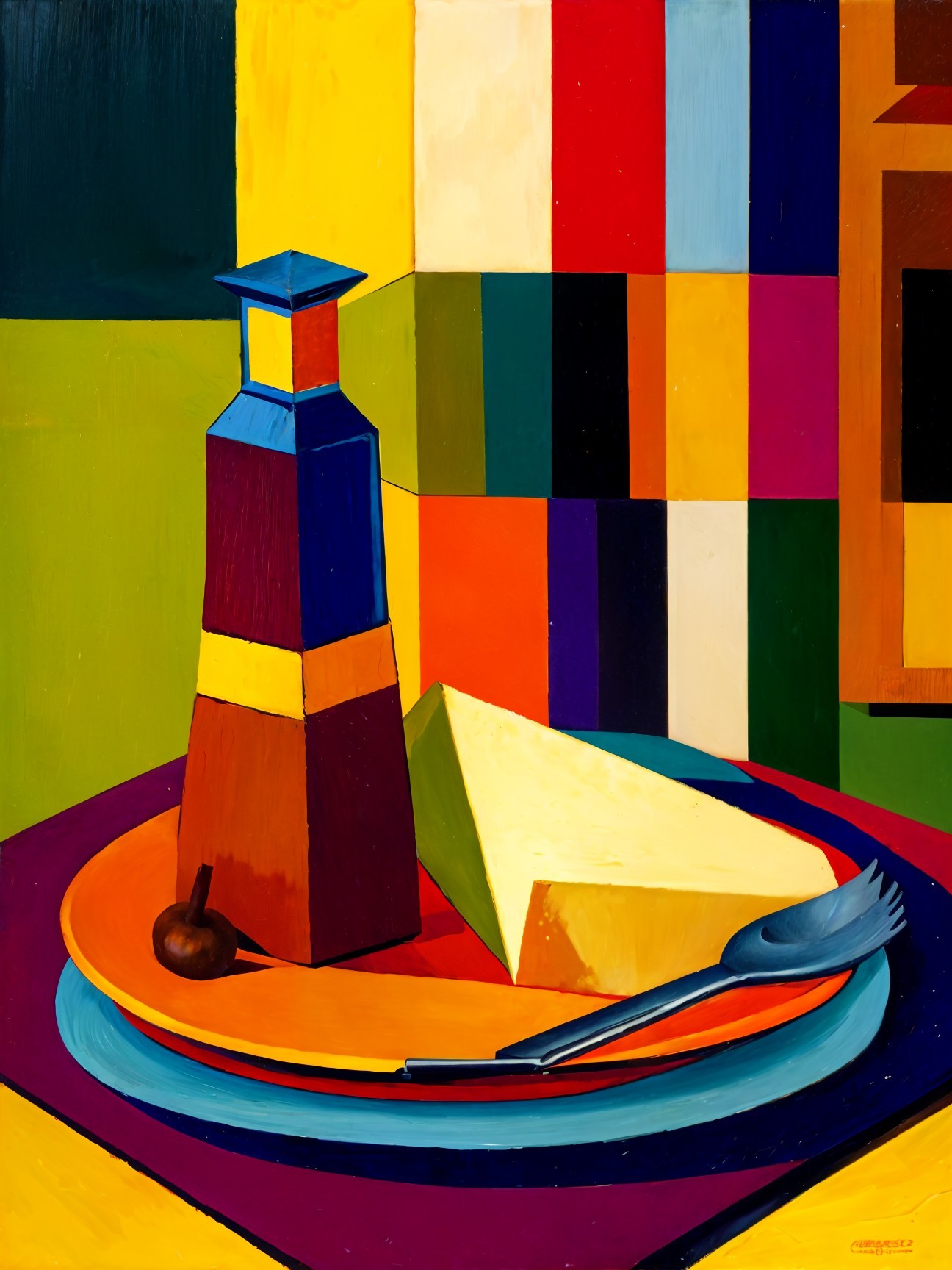 Vibrant Still Life with Cheese and Abstract Background