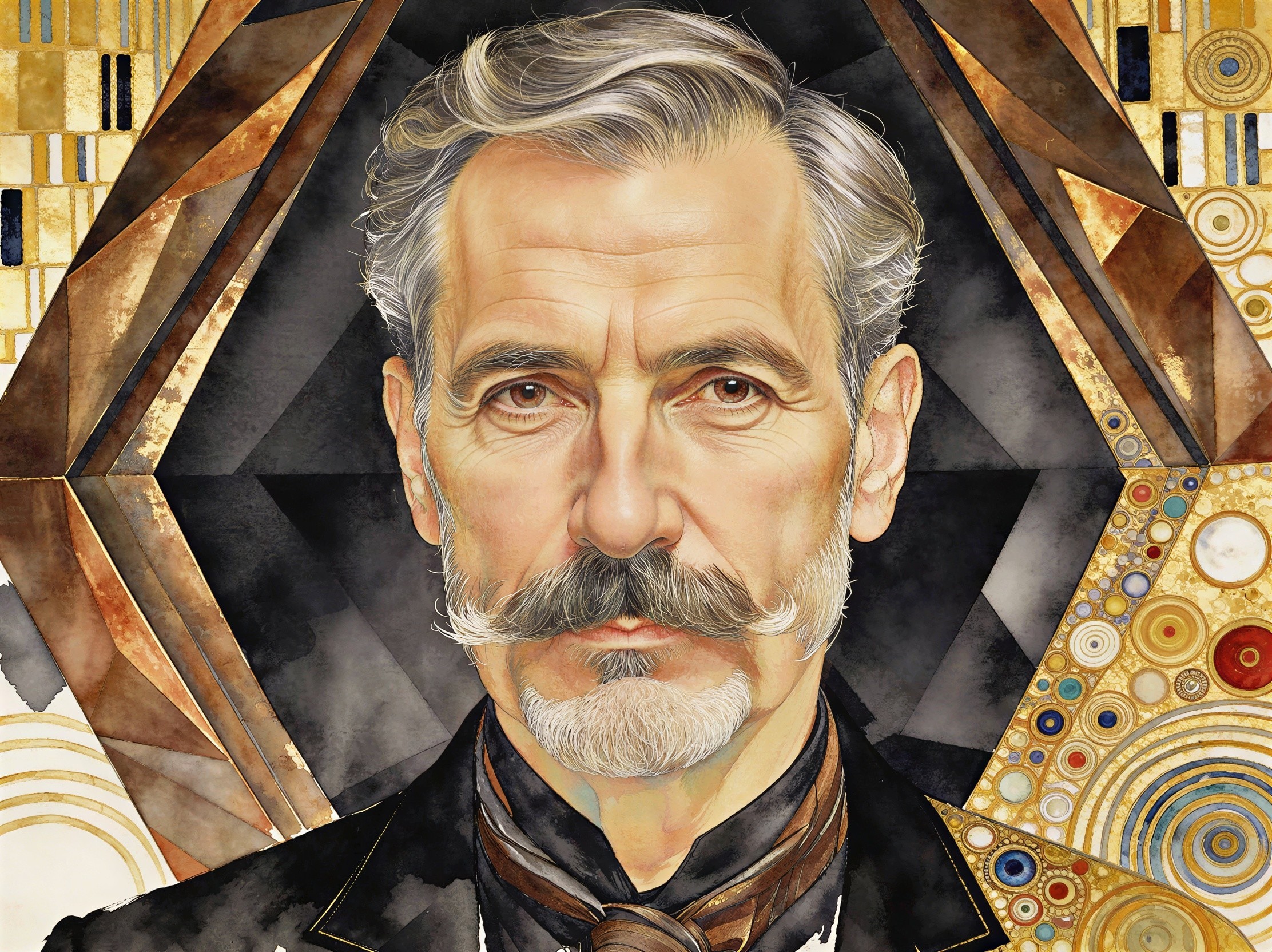 Watercolor Portrait of an Aged Man with Geometric Background