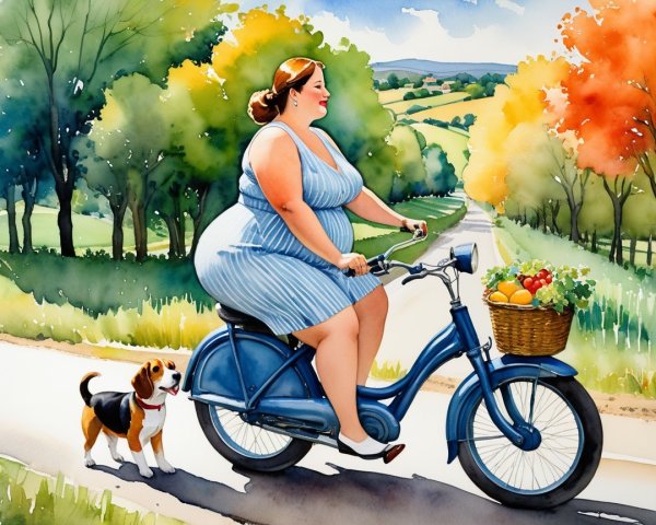 Woman on Blue Bicycle in Scenic Countryside Path