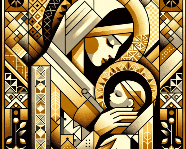 Geometric Abstract Depiction of Mother and Child