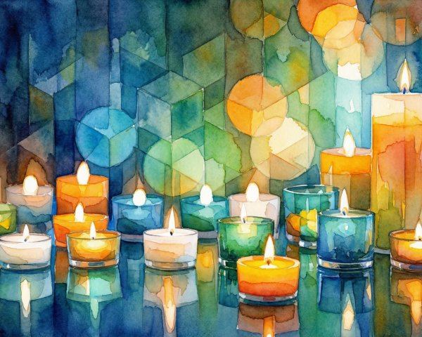 Colorful Candles in Watercolor with Geometric Background