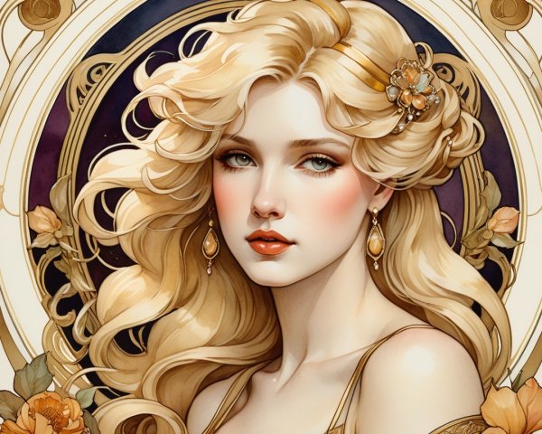 Elegant Woman with Floral Hairpiece and Soft Makeup