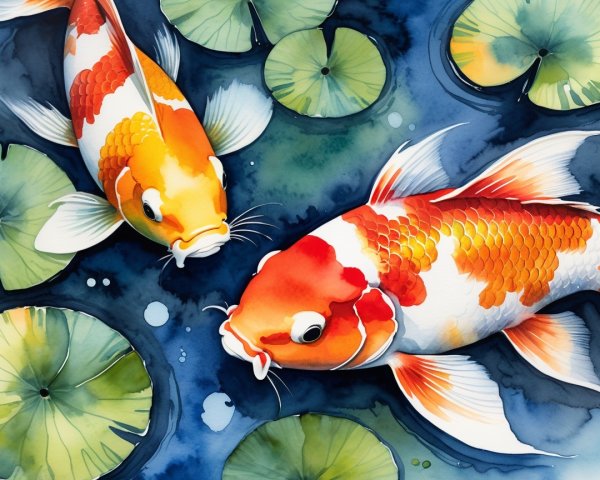 Vibrant Koi Fish in a Tranquil Pond Setting