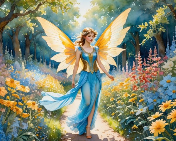 Whimsical Fairy in a Colorful Forest Glade