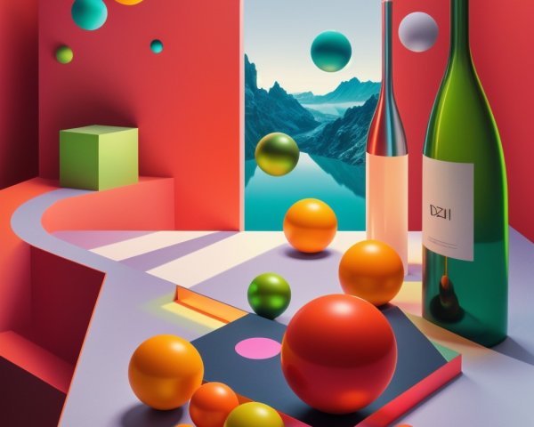 Abstract Composition with Curving Countertop and Landscape