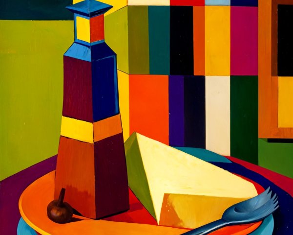 Vibrant Still Life with Cheese and Abstract Background