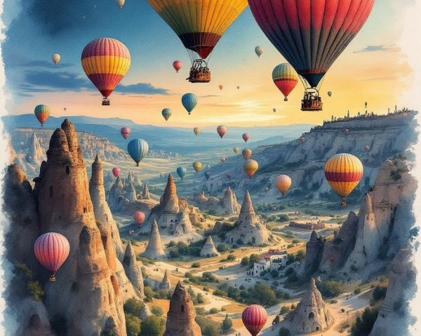 Colorful Hot Air Balloons Over Unique Rock Formations