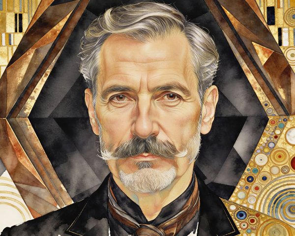 Watercolor Portrait of an Aged Man with Geometric Background