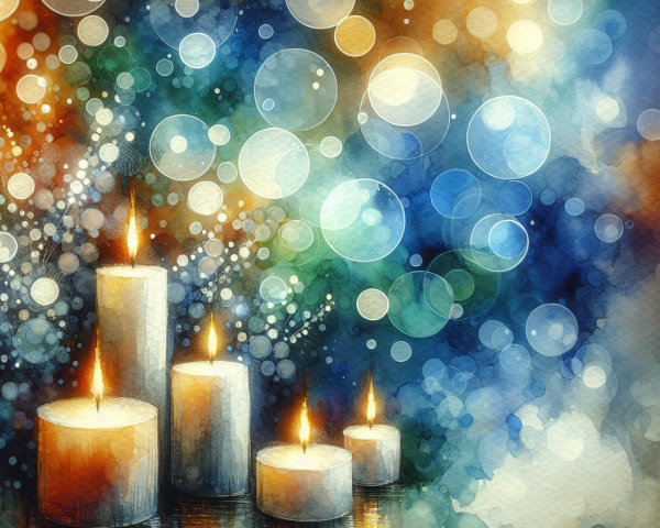 Watercolor of Five Candles with Warm Glow and Colors