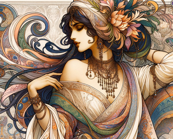 Styled Woman in Intricate Patterns and Rich Colors
