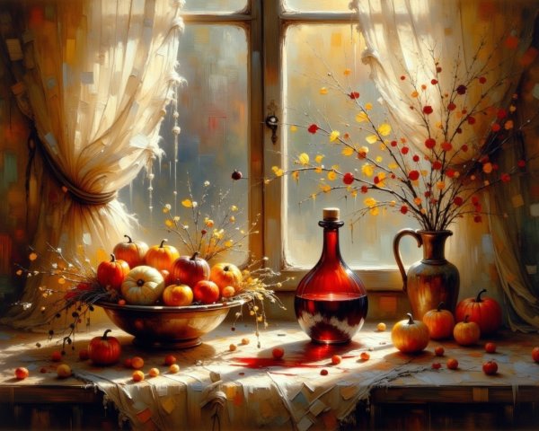 Warm Still Life with Pumpkins and Autumn Decor