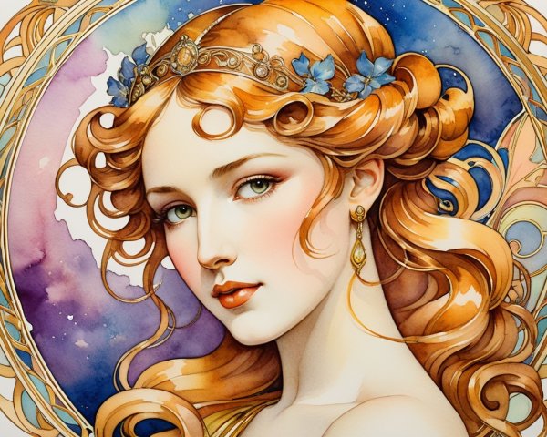 Elegant Woman with Auburn Hair and Floral Crown