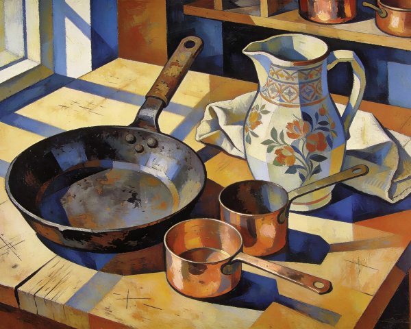 Cubist Still Life of Kitchen Items on Countertop