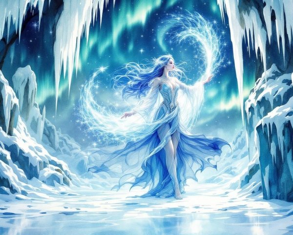 Mystical Ice Queen in a Wintry Landscape