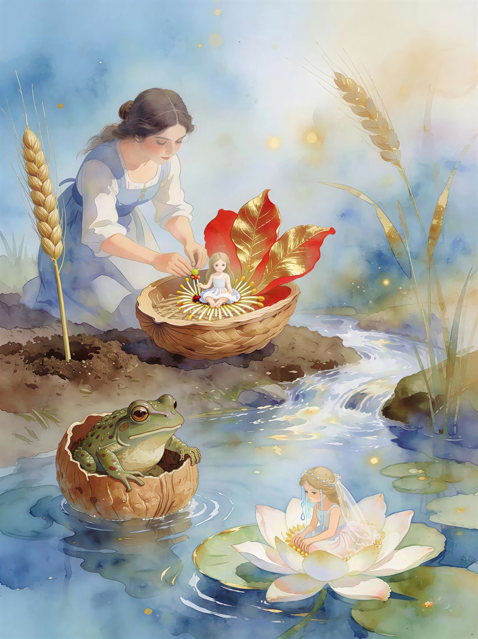 Watercolor Scene from Thumbelina Fairy Tale