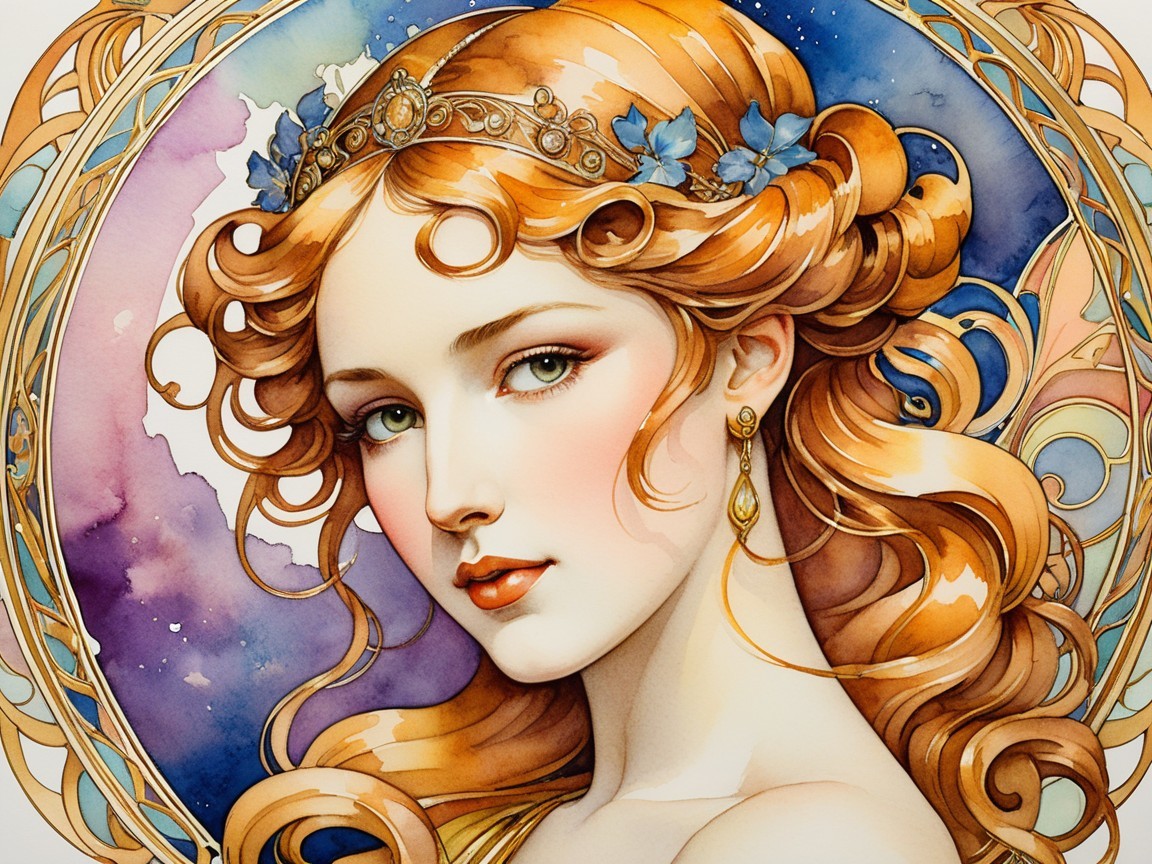 Elegant Woman with Auburn Hair and Floral Crown