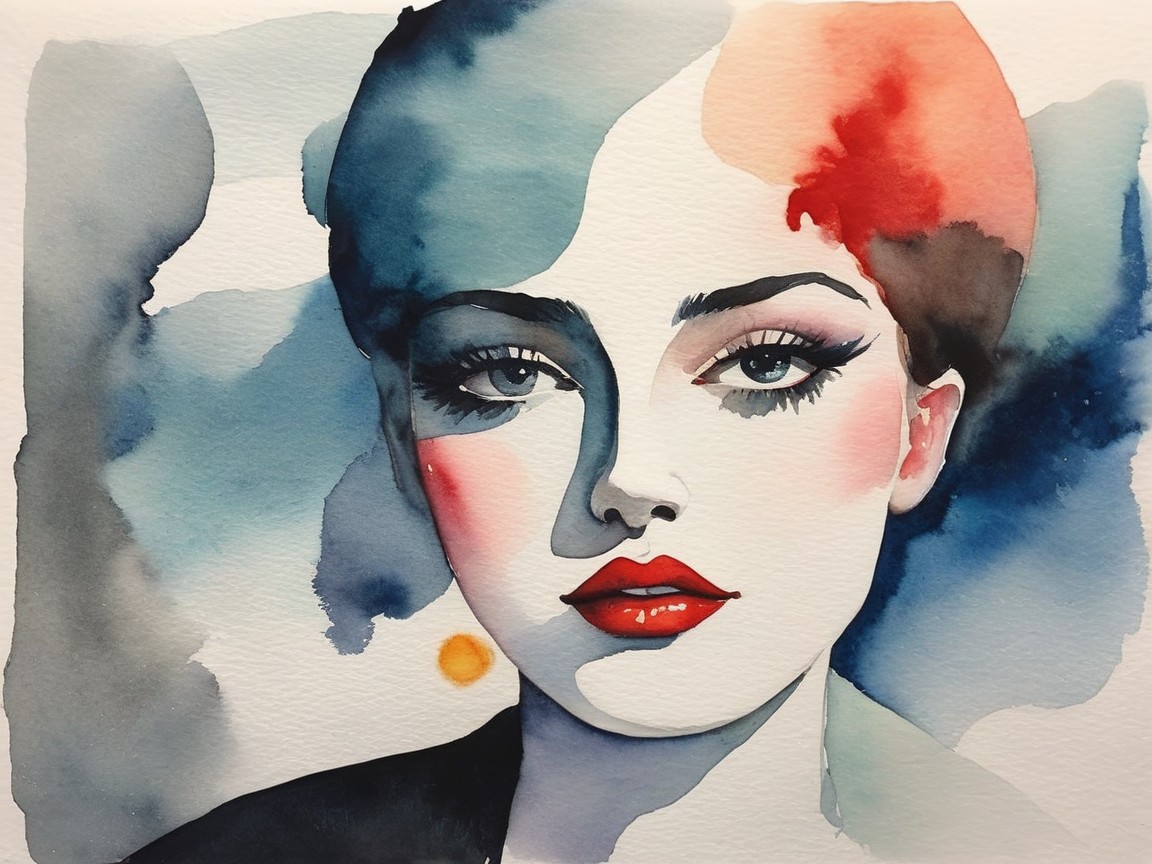 Watercolor portrait of a woman with striking features