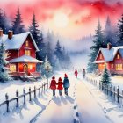 Children in winter attire walk in a snowy landscape