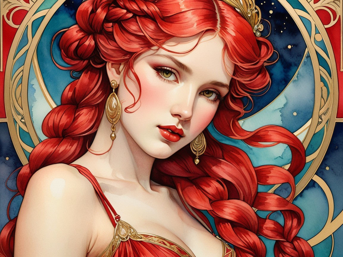 Portrait of a Young Woman with Red Hair and Jewelry