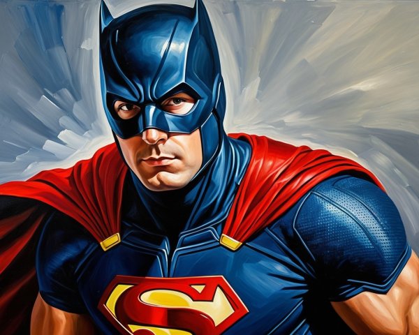 Superhero in Blue Costume with Red Cape and Emblem
