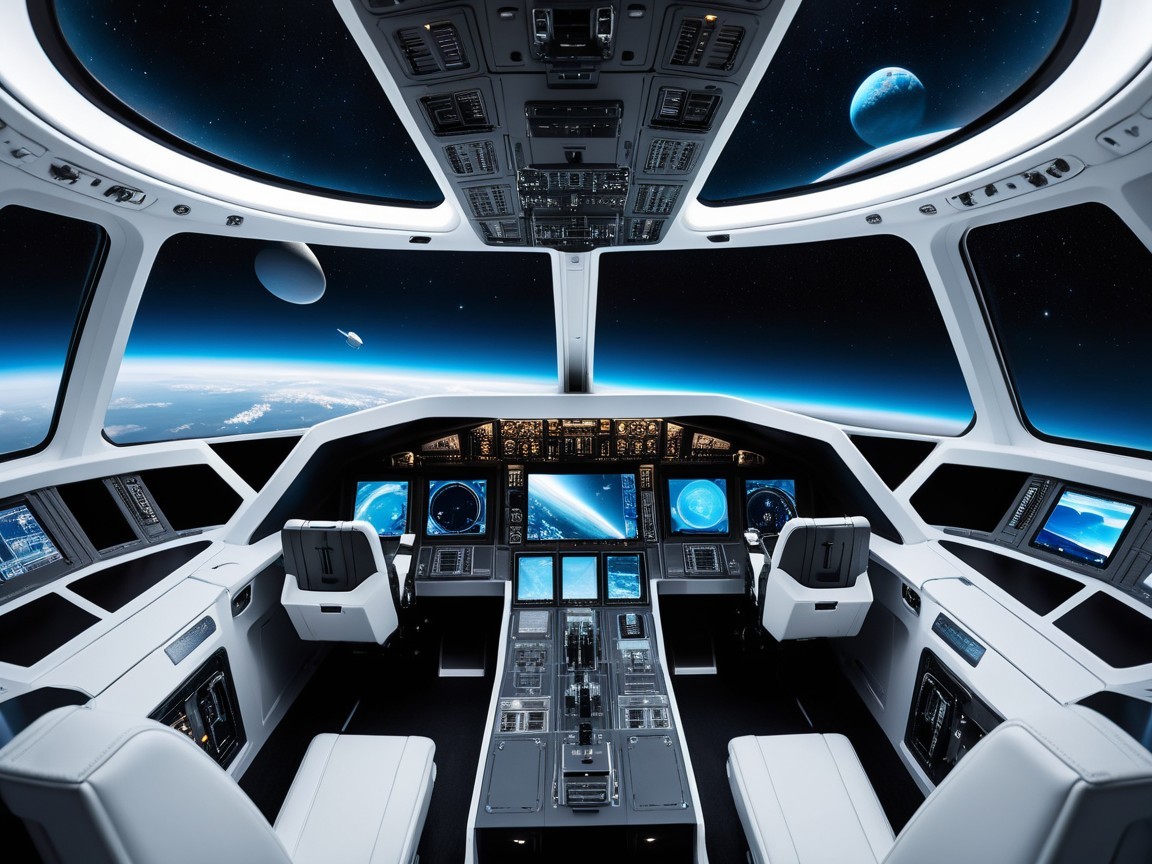 Futuristic Spacecraft Cockpit with Panoramic View