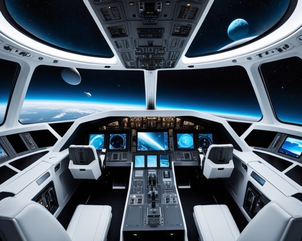 Futuristic Spacecraft Cockpit with Panoramic View