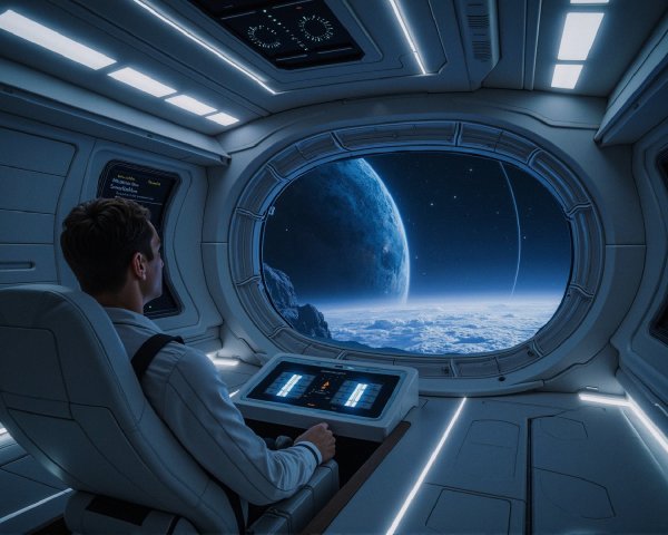Futuristic Spacecraft Interior with Extraterrestrial View