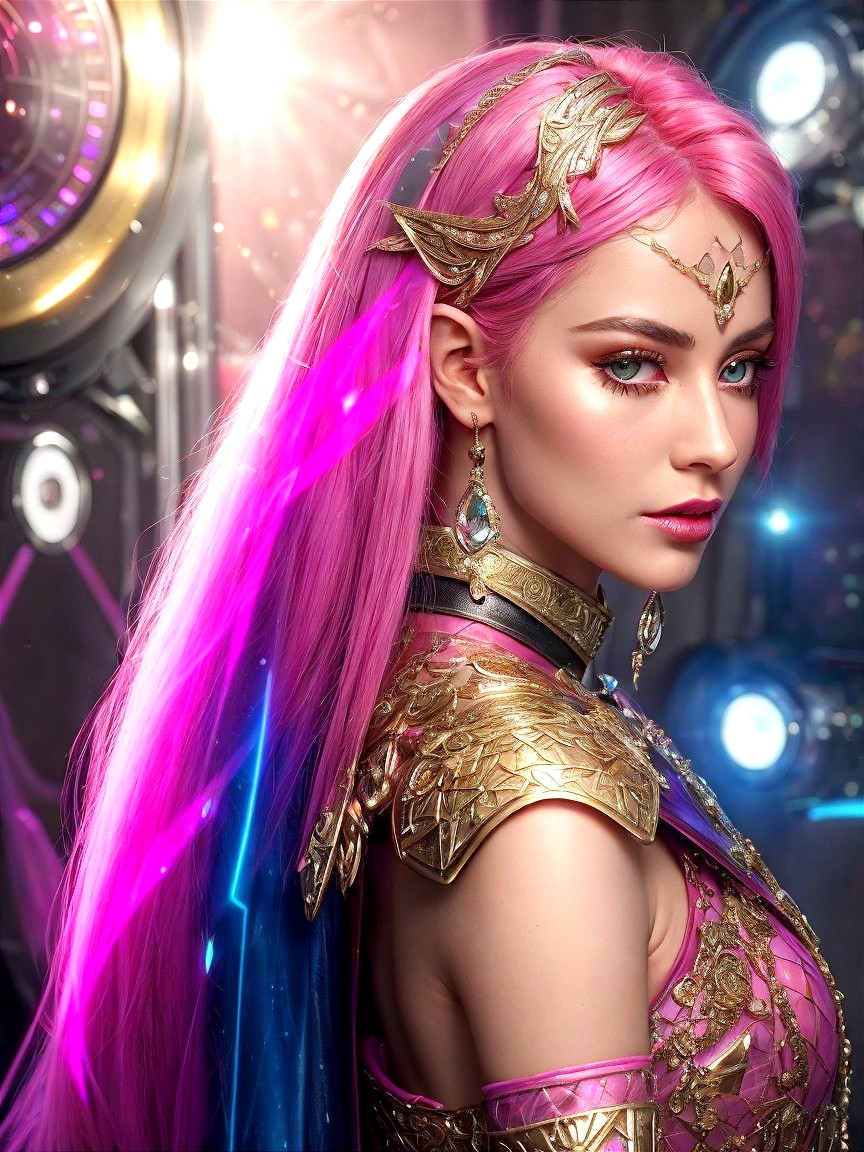 Character with Pink Hair and Futuristic Armor Design