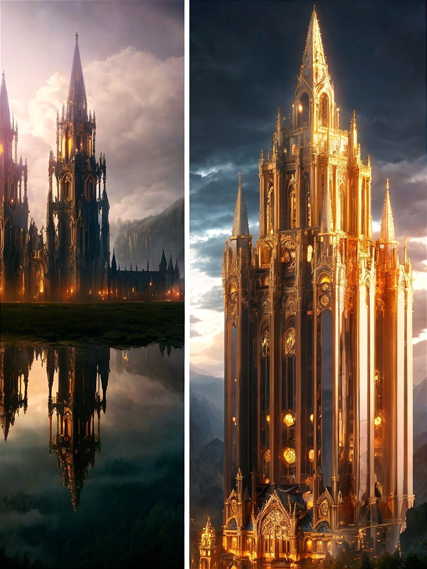Grand Castles with Dramatic Sky and Lake Reflection