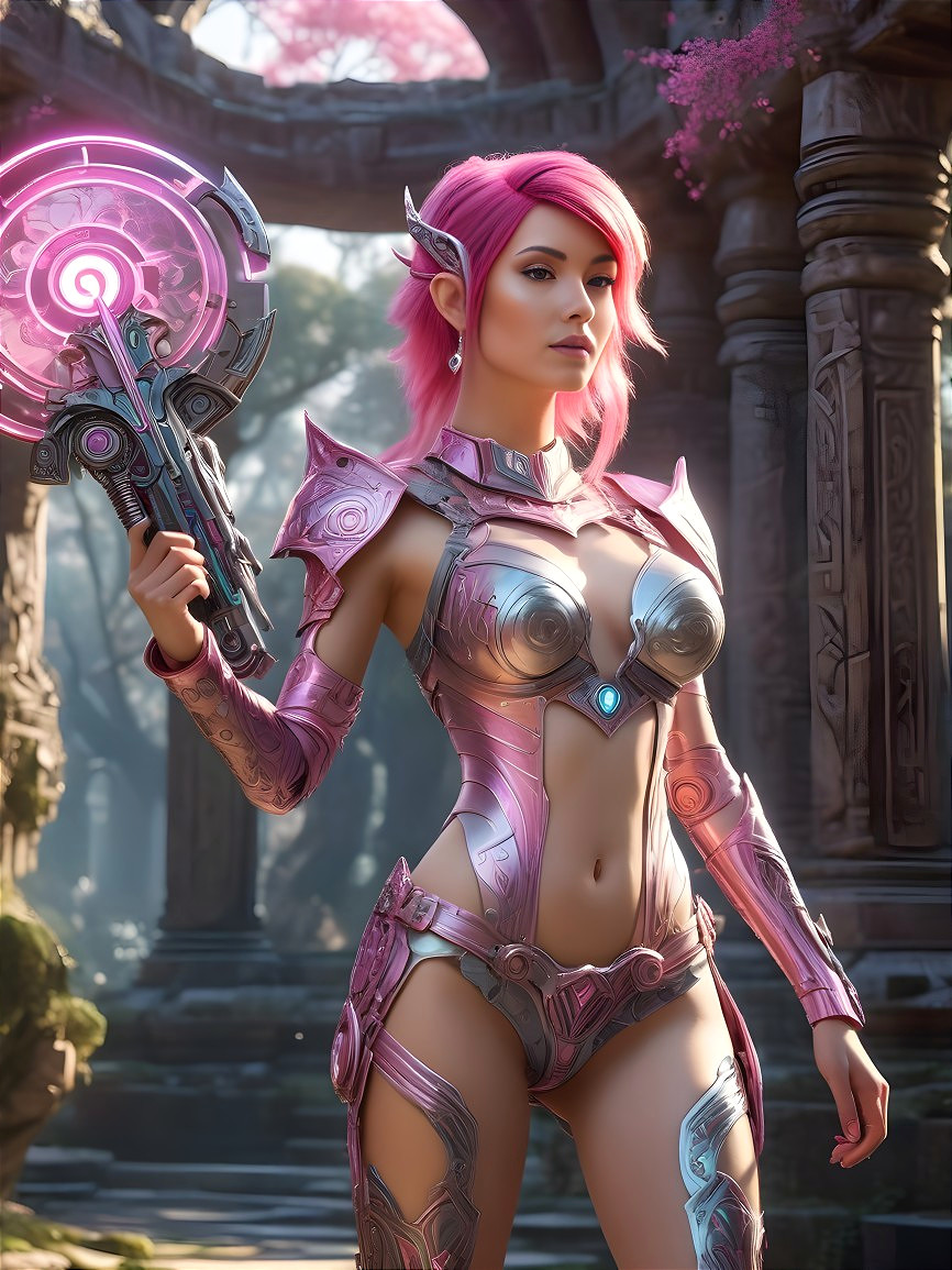 Futuristic Character in Mystical Setting with Armor