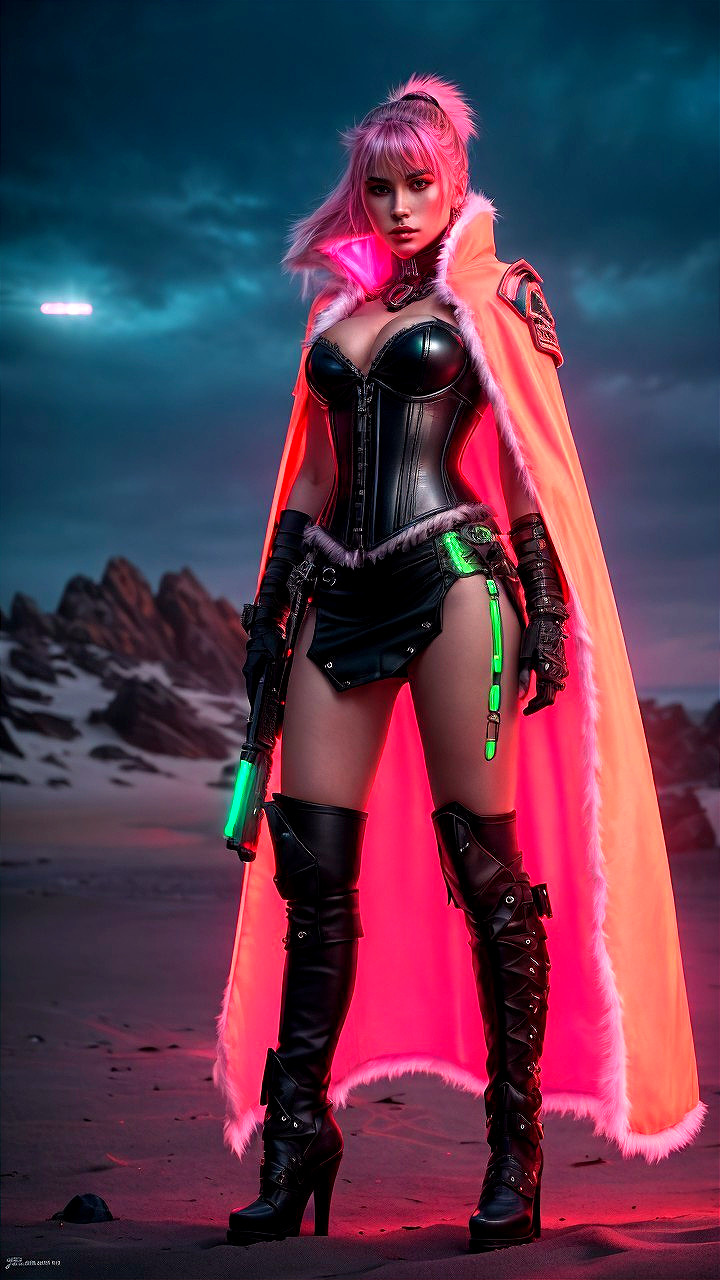 Futuristic Character in Desert with Neon Elements